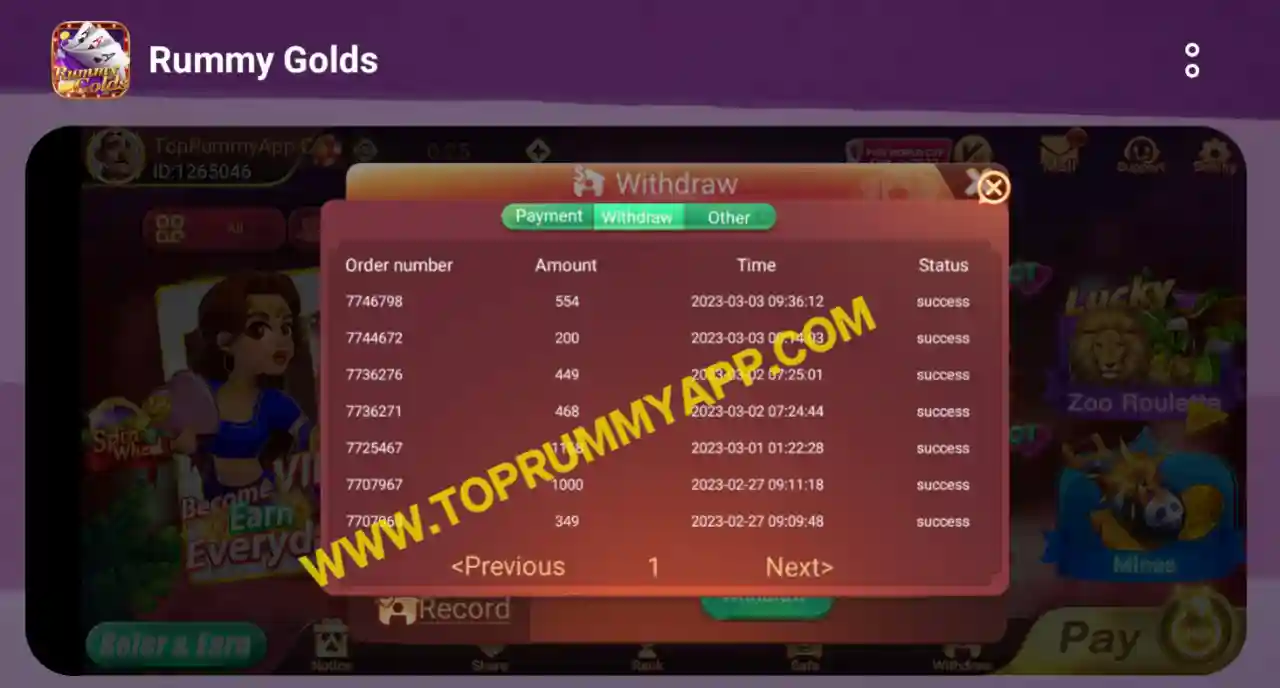 Rummy Golds Payment Proof Top 20 Rummy App List 41 Bonus